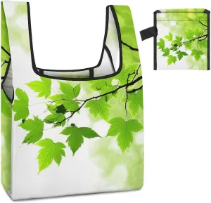 Tote Bag Reusable Grocery Bag Foldable Shopping Bag Refreshing Leaves Extra Large Shoulder Bag Canvas Tote Bag for Travel Work