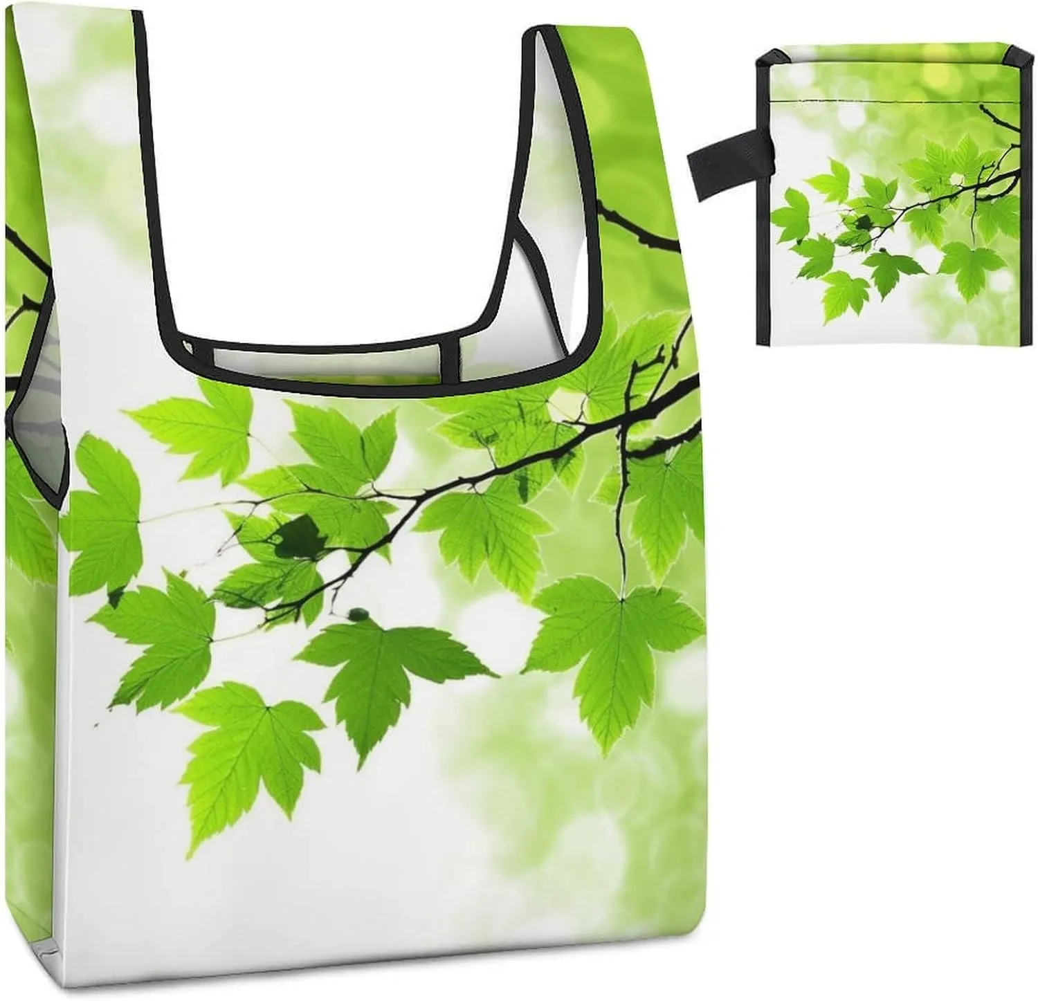 Tote Bag Reusable Grocery Bag Foldable Shopping Bag Refreshing Leaves Extra Large Shoulder Bag Canvas Tote Bag for Travel Work