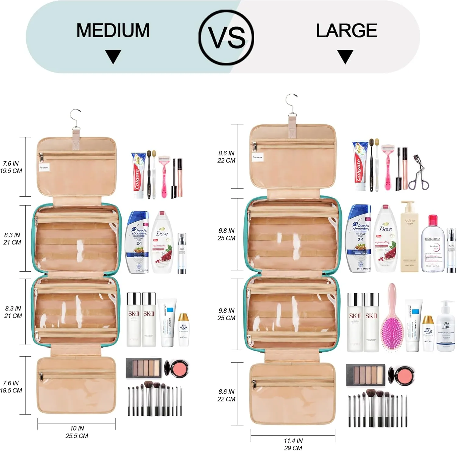 Travel Hanging Toiletry Bag for Women, Cruise Ship Essentials, with Jewelry Organizer, Extra Large Makeup Dopp Kit, Waterproof Cosmetic Bags, Toiletries Kit Set with Trolley Belt, Blue