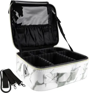 Travel Makeup Bag 10.4 Inches Portable Makeup Train Case Cosmetic Bag Organizer with Adjustable Dividers and Shoulder Strap for Cosmetics Brushes Toiletry Jewelry Digital Accessories (Marble)