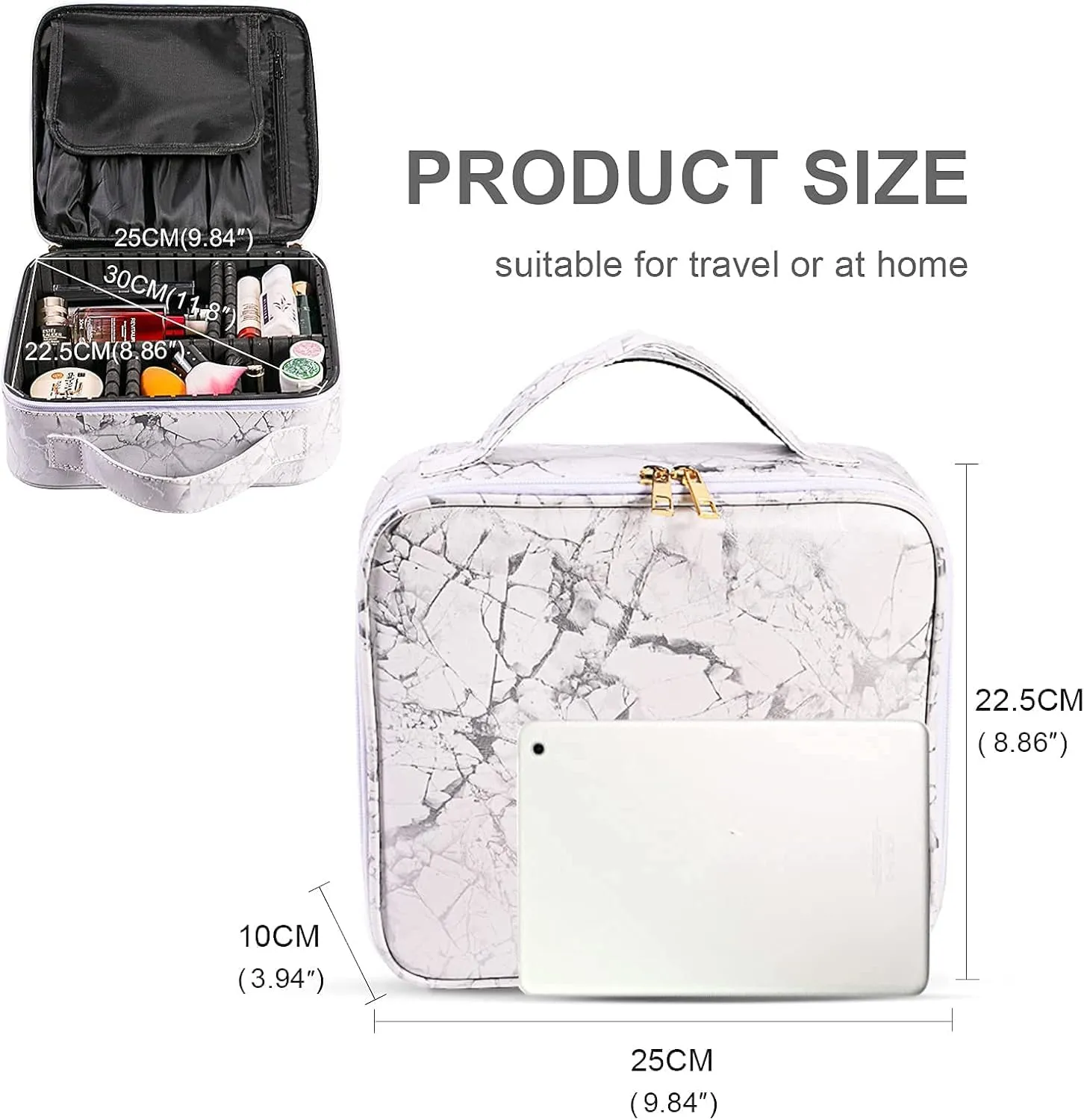 Travel Makeup Train Case Make Up Cosmetic Organizer Bag Makeup Tool Storage with Adjustable Compartments for Women Makeup Brush Toiletry Jewelry Digital Accessories