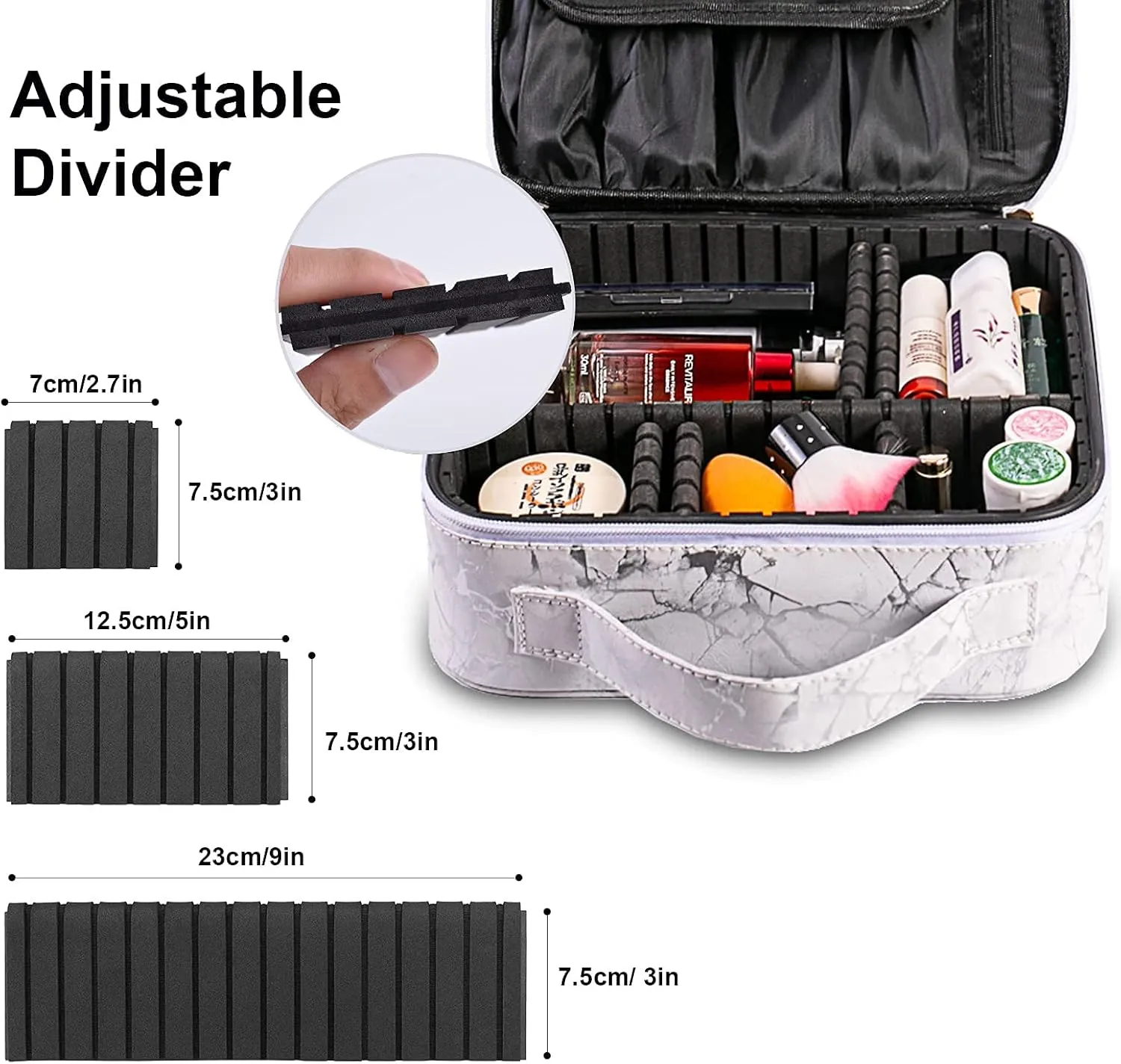 Travel Makeup Train Case Make Up Cosmetic Organizer Bag Makeup Tool Storage with Adjustable Compartments for Women Makeup Brush Toiletry Jewelry Digital Accessories