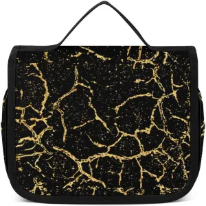 Travel Toiletry Bag Hanging, Makeup Bag Hanging, Waterproof Cosmetic Bag with Jewelry Compartment, Travel Bag Compatible with Chic Black And Gold Marble Texture for Toiletries, Cosmetic