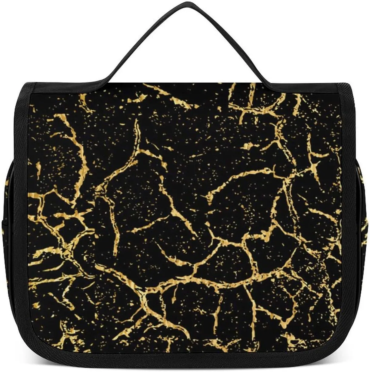 Travel Toiletry Bag Hanging, Makeup Bag Hanging, Waterproof Cosmetic Bag with Jewelry Compartment, Travel Bag Compatible with Chic Black And Gold Marble Texture for Toiletries, Cosmetic