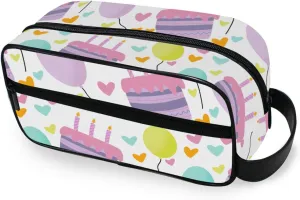 Travel Toiletry Bag Makeup Bag Birthday Cakes Balloons Hearts Packing Organizers with Hanging Hook Portable Water Resistant Small Travel Bag for Toiletries, Jewelry, Travel Essentials