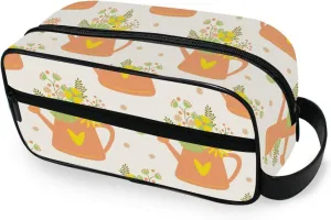 Travel Toiletry Bag Makeup Bag Garden Watering Can and Flowers Packing Organizers with Hanging Hook Portable Water Resistant Small Travel Bag for Toiletries, Jewelry, Travel Essentials