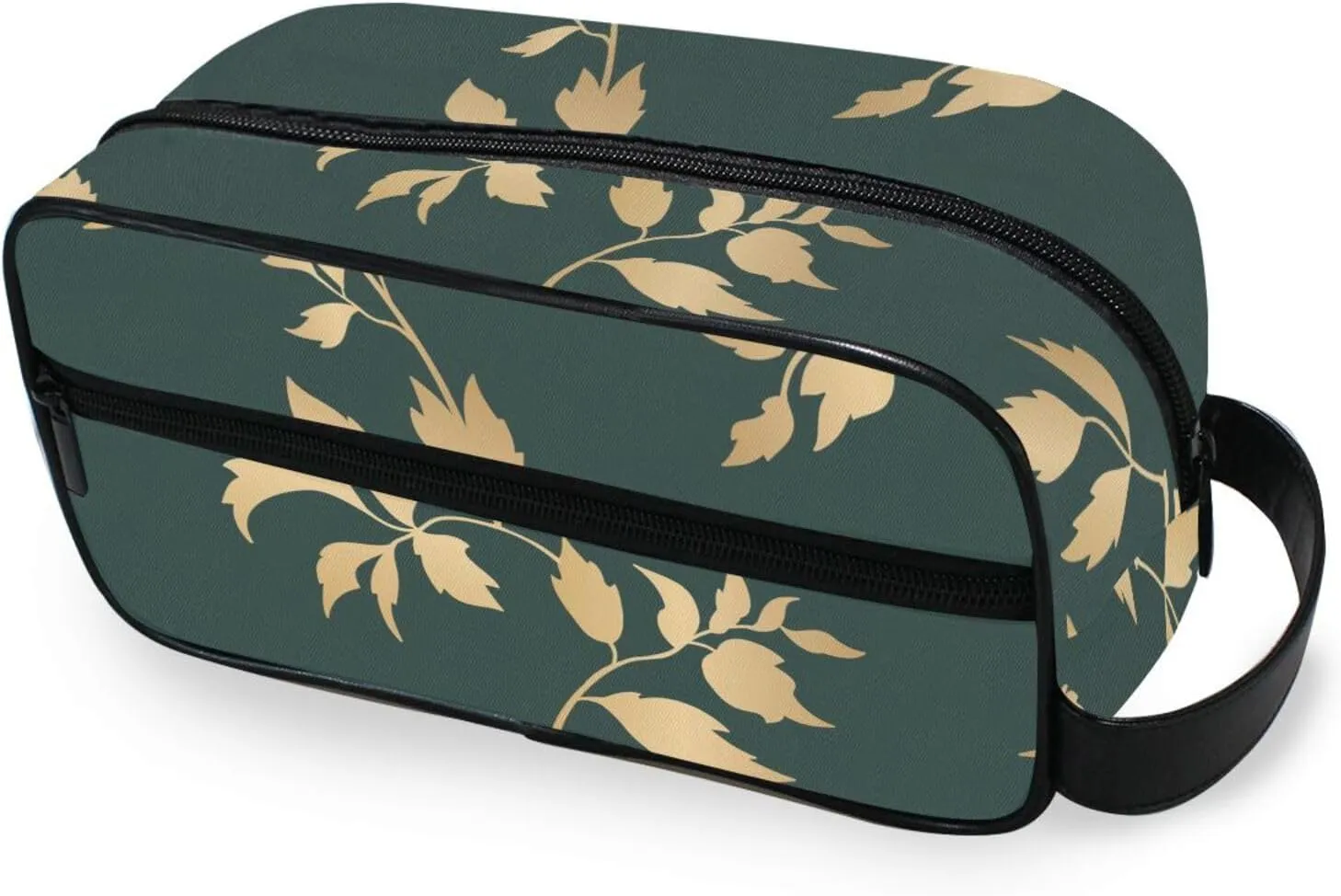Travel Toiletry Bag Makeup Bag Gold Foliage Leaves Packing Organizers with Hanging Hook Portable Water Resistant Small Travel Bag for Toiletries, Jewelry, Travel Essentials