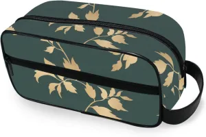 Travel Toiletry Bag Makeup Bag Gold Foliage Leaves Packing Organizers with Hanging Hook Portable Water Resistant Small Travel Bag for Toiletries, Jewelry, Travel Essentials