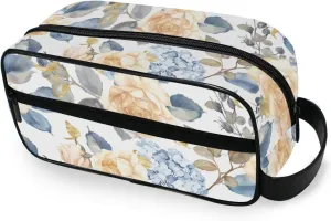 Travel Toiletry Bag Makeup Bag Roses and Hydrangeas Blue Yellow Packing Organizers with Hanging Hook Portable Water Resistant Small Travel Bag for Toiletries, Jewelry, Travel Essentials