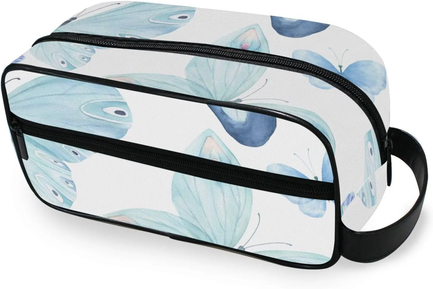 Travel Toiletry Bag Makeup Bag Watercolor Pale Blue Butterflies Packing Organizers with Hanging Hook Portable Water Resistant Small Travel Bag for Toiletries, Jewelry, Travel Essentials
