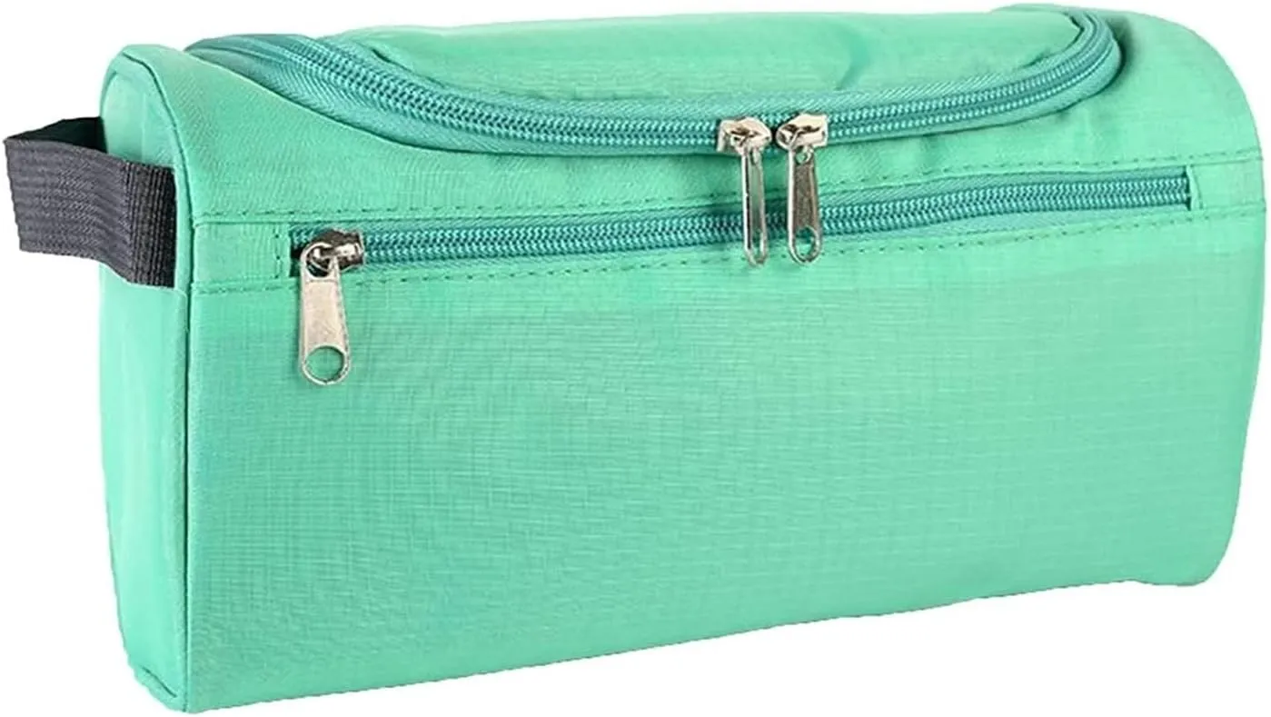 Travel Toiletry Bag with Strap,Hanging Makeup Case Organizer Cosmetic Pouch Holder Storage Bathroom Shower Wash Bag with Handle for Brushes Toiletry Jewelry Storage(Grid Green)