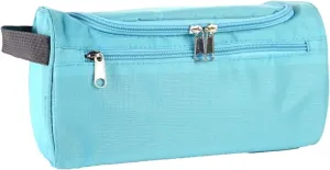 Travel Toiletry Bag with Strap,Hanging Makeup Case Organizer Cosmetic Pouch Holder Storage Bathroom Shower Wash Bag with Handle for Brushes Toiletry Jewelry Storage(Grid Sky Blye)