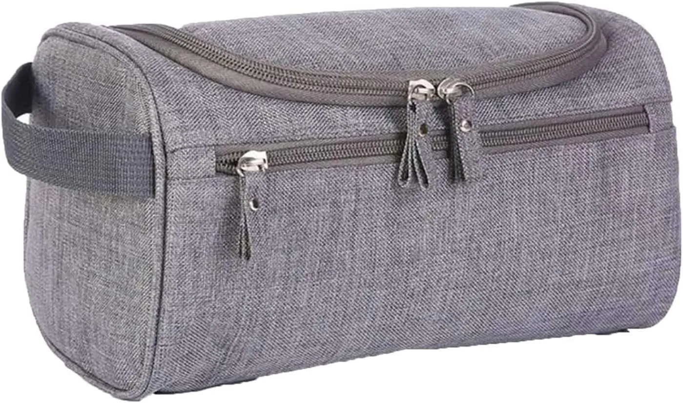 Travel Toiletry Bag with Strap,Hanging Makeup Case Organizer Cosmetic Pouch Holder Storage Bathroom Shower Wash Bag with Handle for Brushes Toiletry Jewelry Storage(Matte Gray)