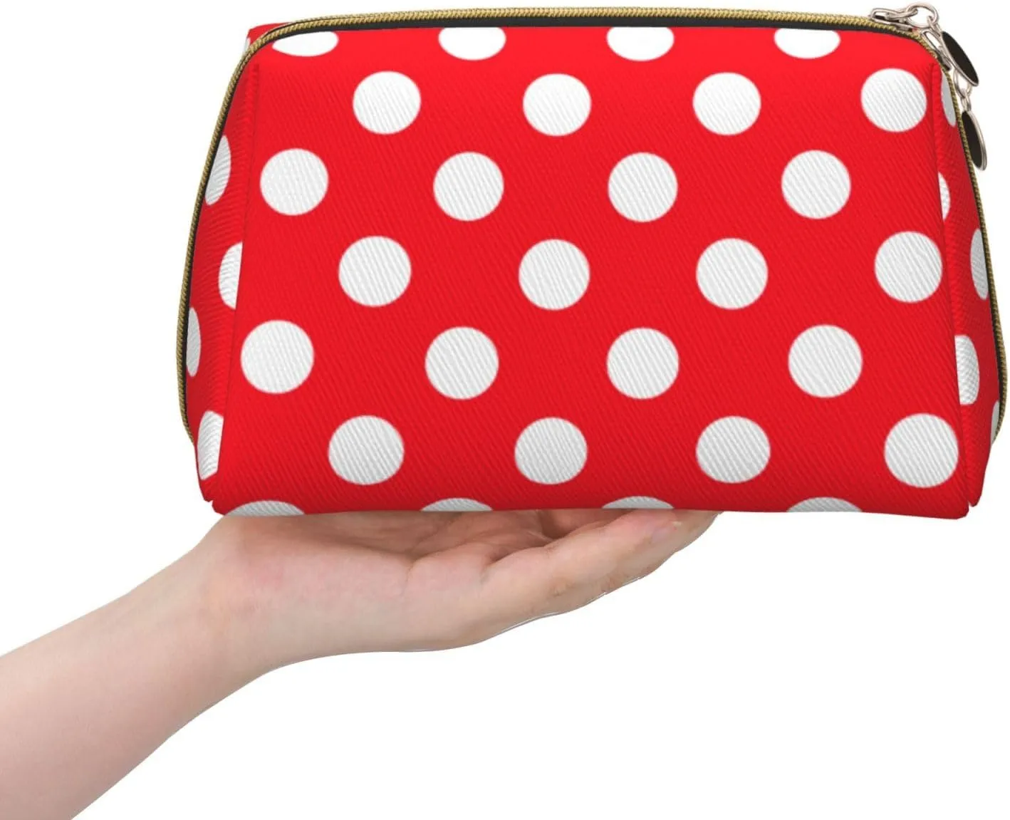 Travel Toiletry Pouch Funny Cosmetics Bag Case for Womens, Cute Makeup Carrying Storage Bag Compatible With White Red Polka Dots, Tools Toiletry Jewelry Organizer with Zipper