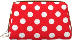 Travel Toiletry Pouch Funny Cosmetics Bag Case for Womens, Cute Makeup Carrying Storage Bag Compatible With White Red Polka Dots, Tools Toiletry Jewelry Organizer with Zipper