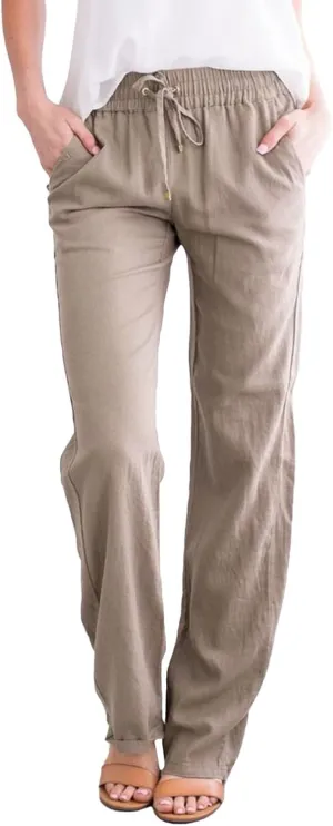 Trendy Pants For Women 2024 Work Trouser High Waist Vintage Dressy Wide Leg Pants Comfy Linen Summer Boho Sweatpant
