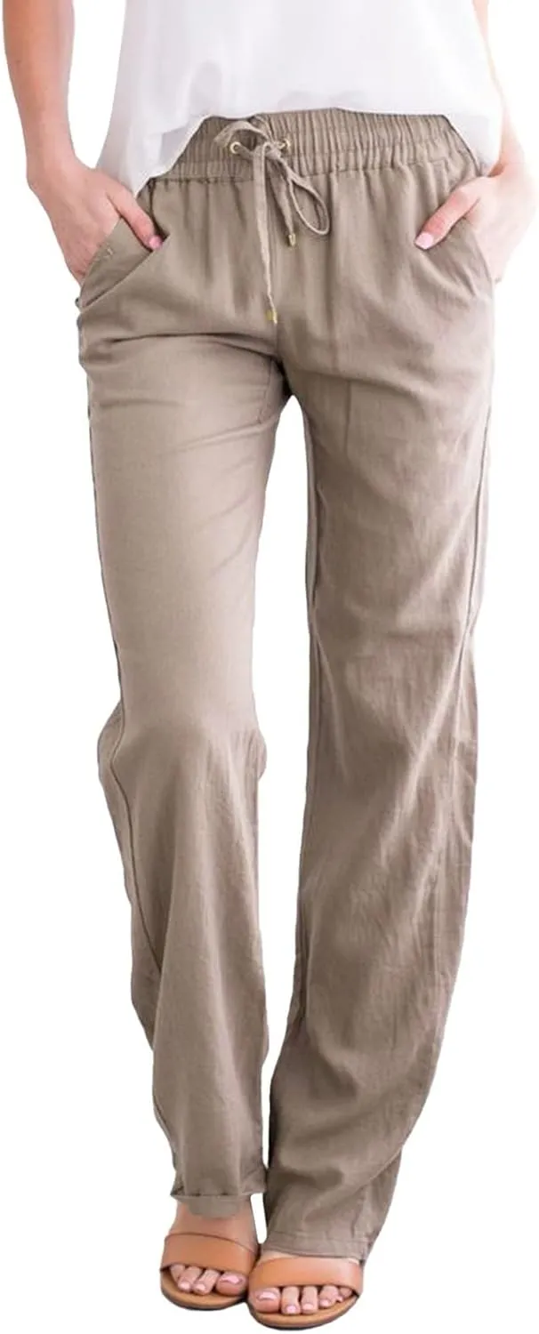 Trendy Pants For Women 2024 Work Trouser High Waist Vintage Dressy Wide Leg Pants Comfy Linen Summer Boho Sweatpant