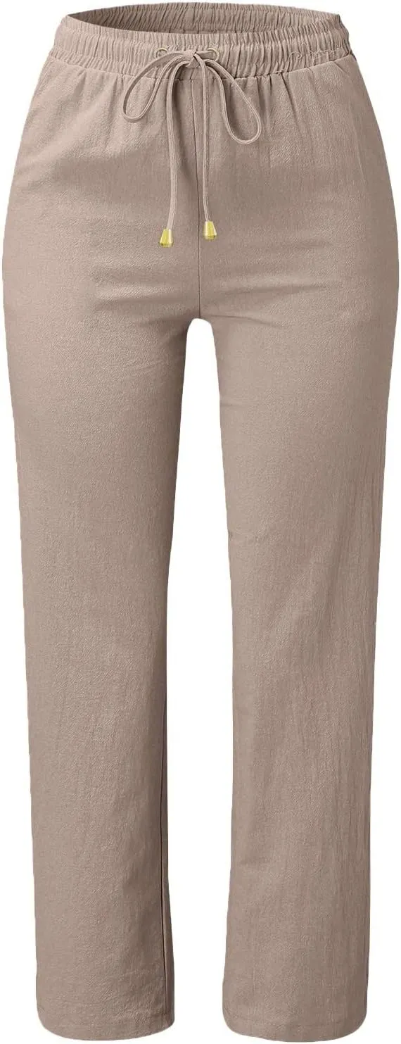 Trendy Pants For Women 2024 Work Trouser High Waist Vintage Dressy Wide Leg Pants Comfy Linen Summer Boho Sweatpant