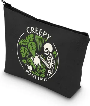 TSOTMO Housewarming Gifts Creepy Plant Lady Spooky Plant Themed Cosmetic Bag (Black, Marble, Zipper, Makeup, Travel)