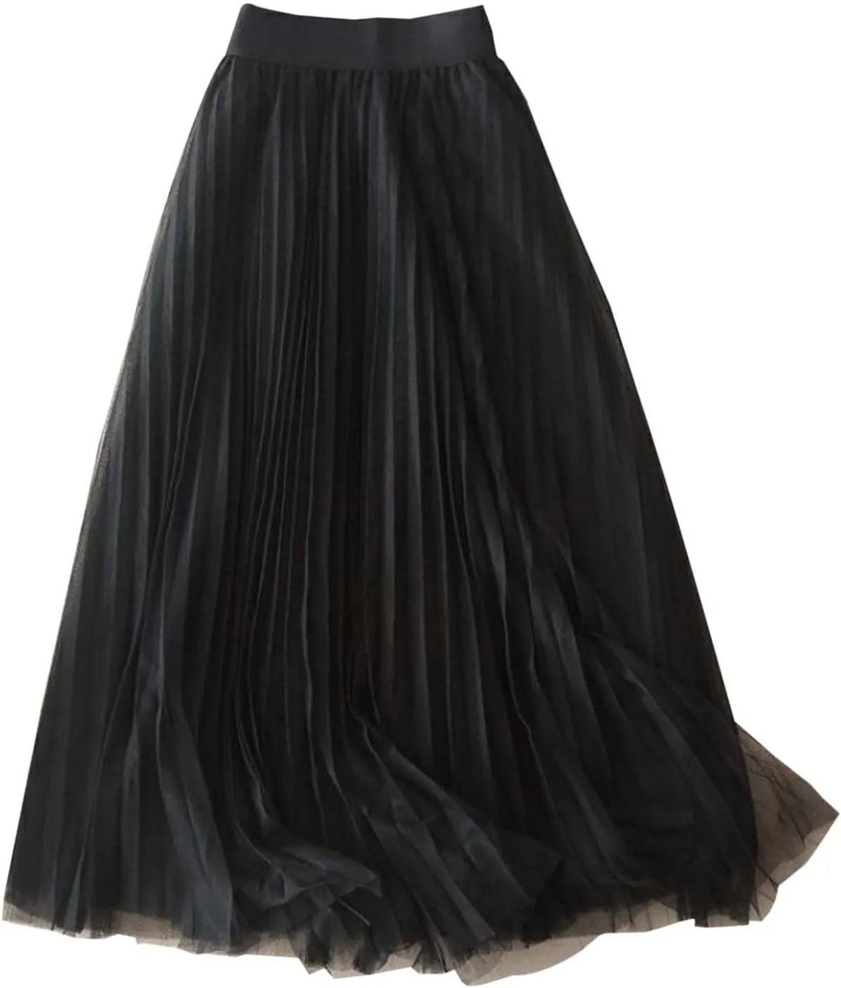 Tulle Skirts for Women Solid Chiffon High Waist Pleated Skirt Casual Boho Midi Swing A-Line Double Layer Summer