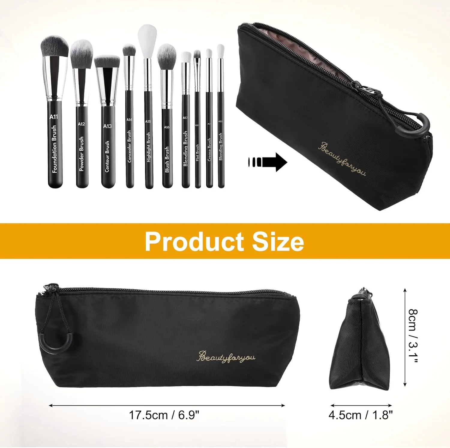 uxcell Makeup Brush Holder Bags, Small Travel Make Up Brush Cosmetics Pouch Pencil Organizer Bag for Home Office Travel Organization, Black