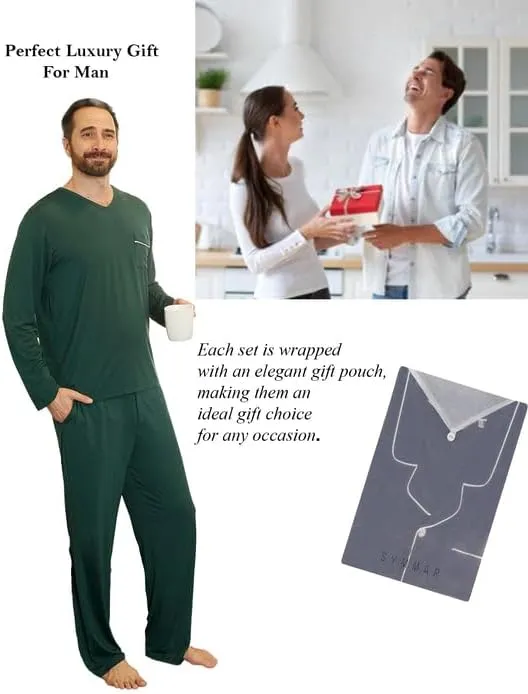 V-Neck Pullover Pajamas for Men - Ultra Soft Micromodal Pajamas men Comfy Sleepware - Luxury Cooling mens pajamas set