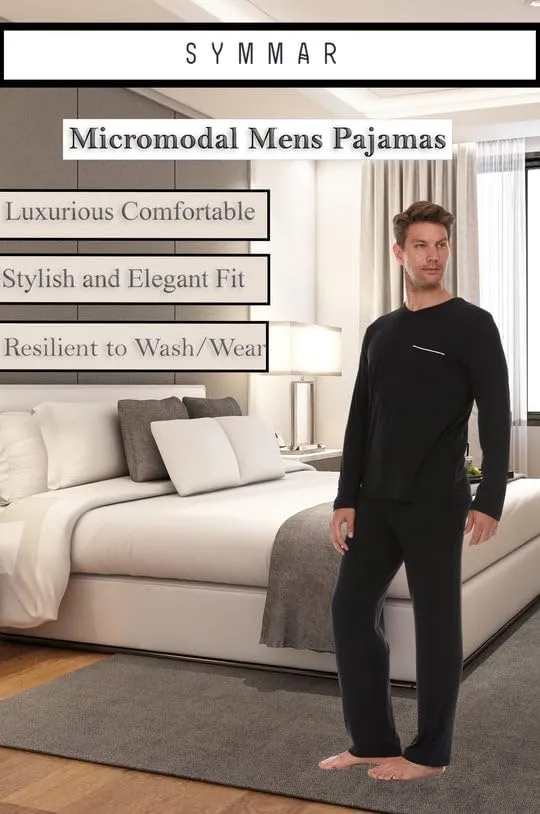 V-Neck Pullover Pajamas for Men - Ultra Soft Micromodal Pajamas men Comfy Sleepware - Luxury Cooling mens pajamas set