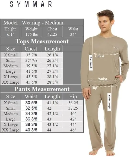 V-Neck Pullover Pajamas for Men - Ultra Soft Micromodal Pajamas men Comfy Sleepware - Luxury Cooling mens pajamas set
