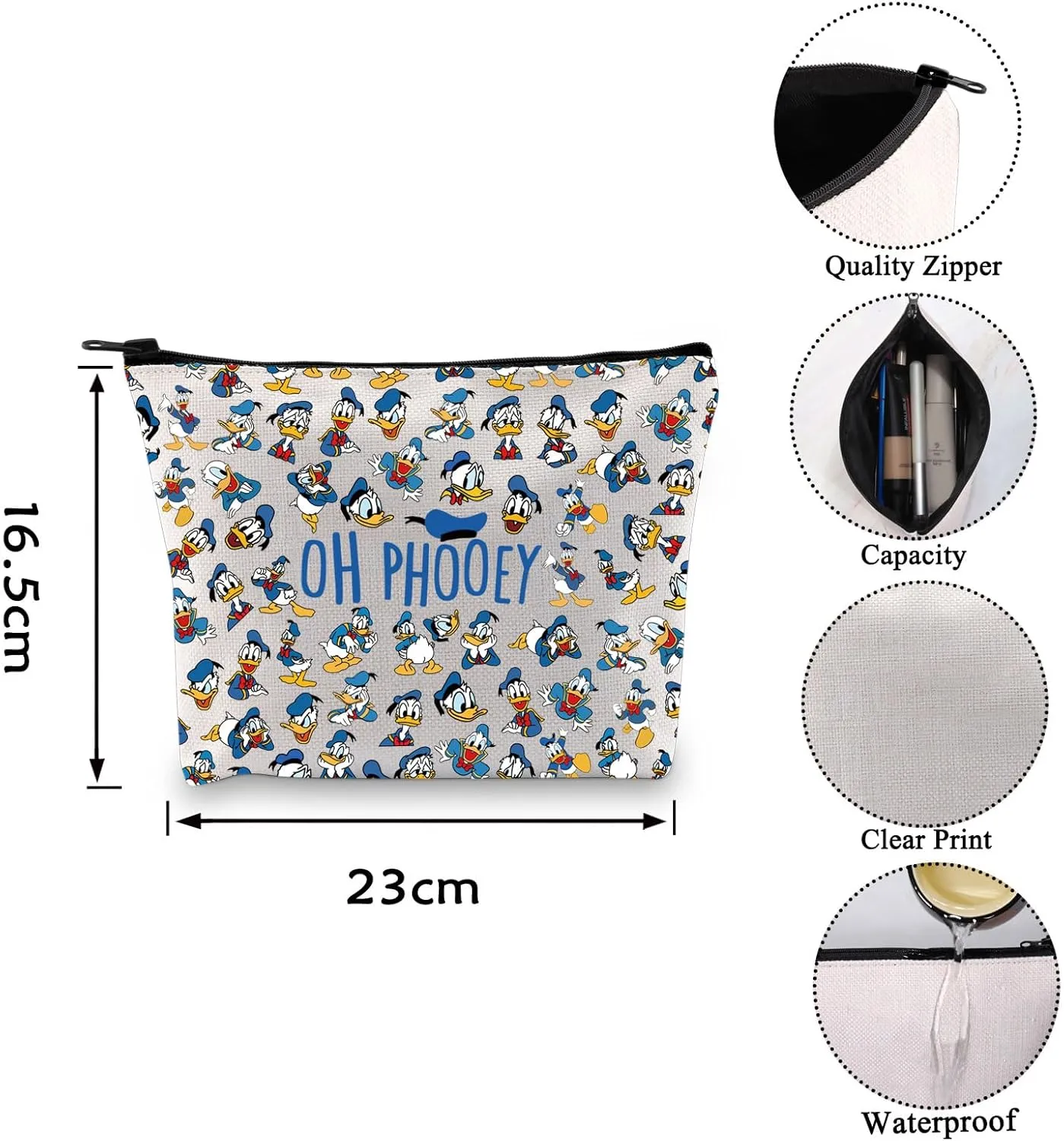 VAMSII Funny Duck Cosmetic bag Oh Pho-oey Zipper Pouch Bag Duck Lover Gift Donald Inspired Gift (Oh Pho-oey)