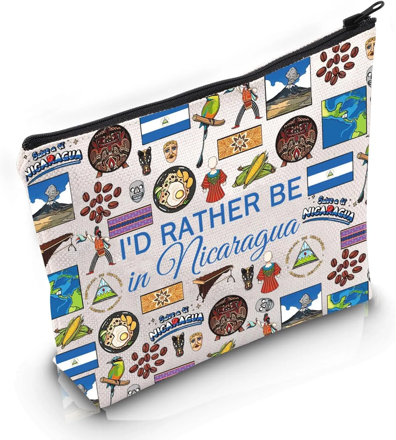 VAMSII Nicaragua Lover Gift Id Rather Be In Nicaragua Makeup Bag Nicaraguan Cosmetic Bag Nicaragua Vacation Trip Gift (Rather Be In Nicaragua M)