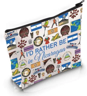 VAMSII Nicaragua Lover Gift Id Rather Be In Nicaragua Makeup Bag Nicaraguan Cosmetic Bag Nicaragua Vacation Trip Gift (Rather Be In Nicaragua M)