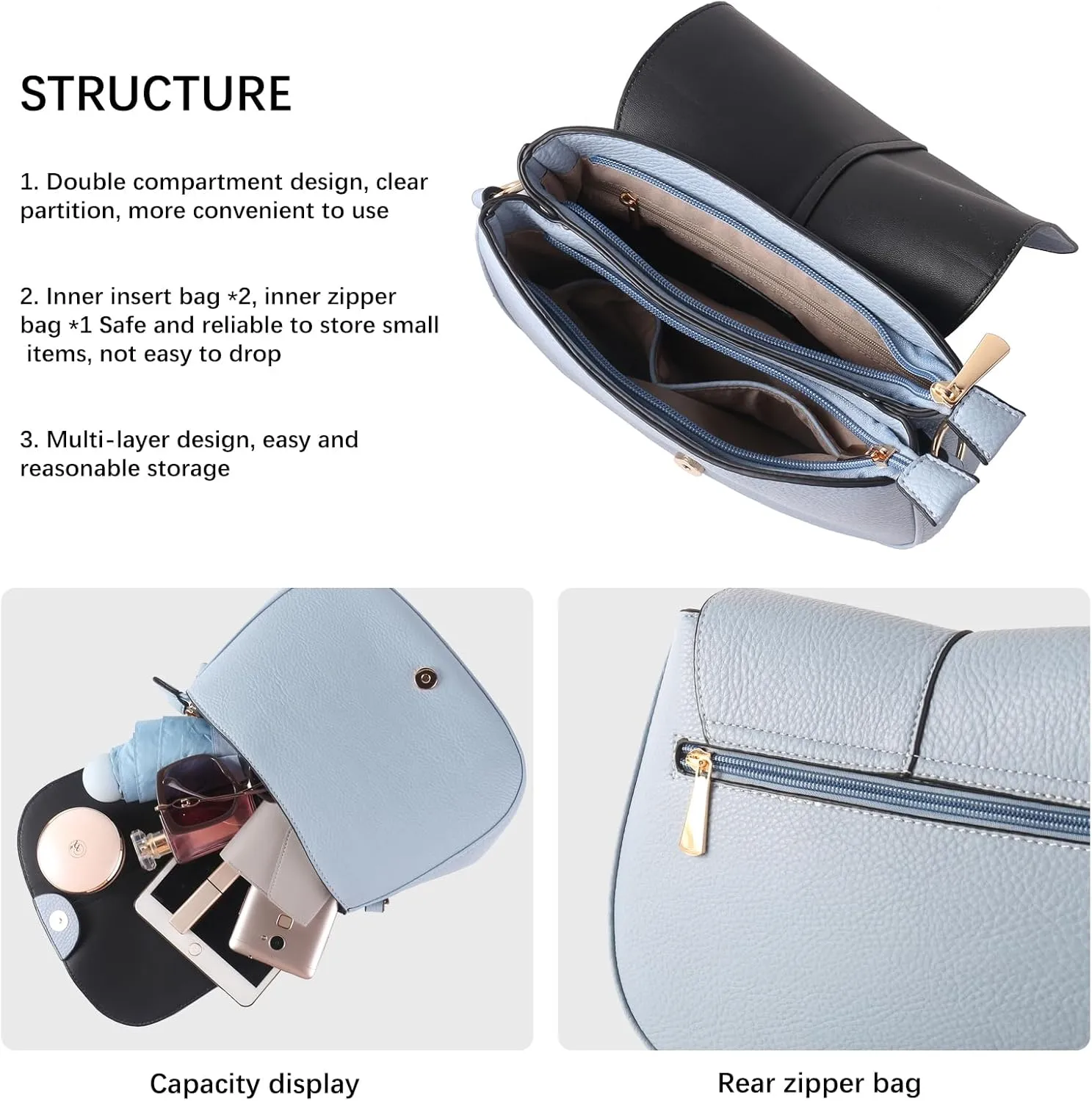 Vegan Leather Hobo Purses, Crossbody Bags for Women, Shoulder Handbags with Wide Strap