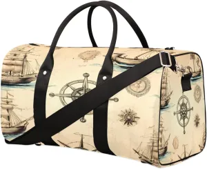 Vintage Compass Anchor Travel Duffel Bag for Women Men, Compass Sailboat Sport Tote Gym Bag Foldable Weekender Overnight Bag Waterproof Carry On Luggage Bag