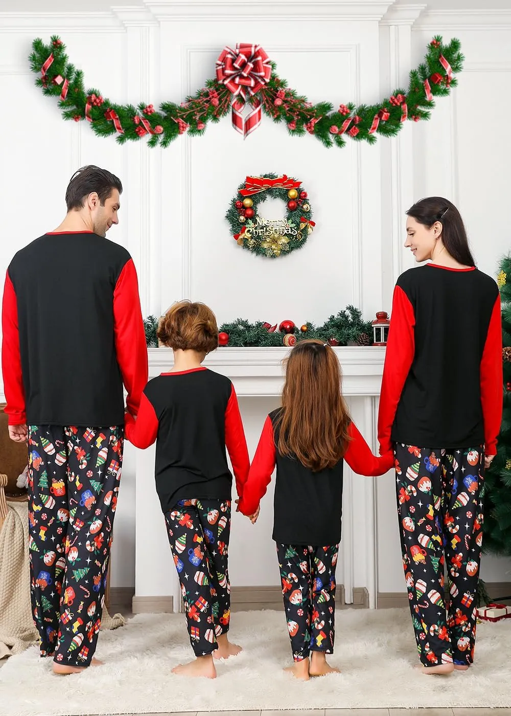VNVNE Family Christmas Pjs Matching Sets for Women/Men/Couples/Adults, Holiday Xmas Reindeer Elf Plaid Pajamas Sleepwear