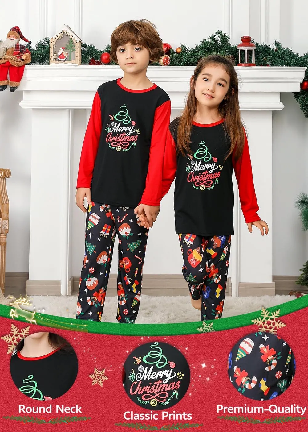 VNVNE Family Christmas Pjs Matching Sets for Women/Men/Couples/Adults, Holiday Xmas Reindeer Elf Plaid Pajamas Sleepwear