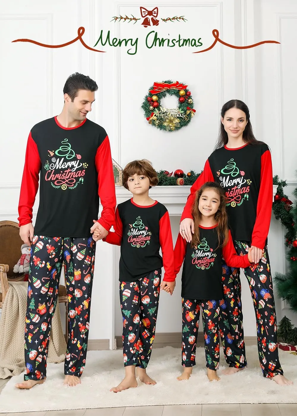 VNVNE Family Christmas Pjs Matching Sets for Women/Men/Couples/Adults, Holiday Xmas Reindeer Elf Plaid Pajamas Sleepwear