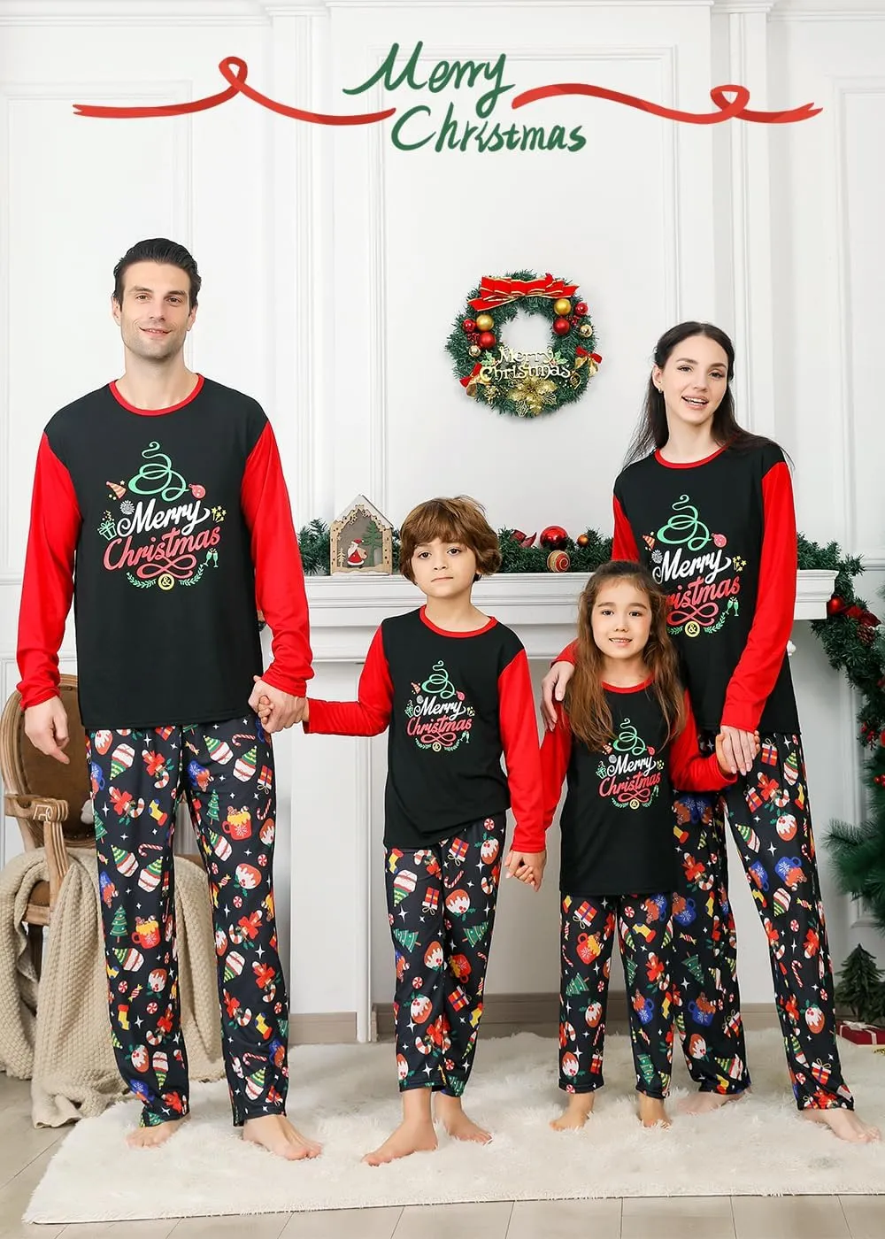 VNVNE Family Christmas Pjs Matching Sets for Women/Men/Couples/Adults, Holiday Xmas Reindeer Elf Plaid Pajamas Sleepwear