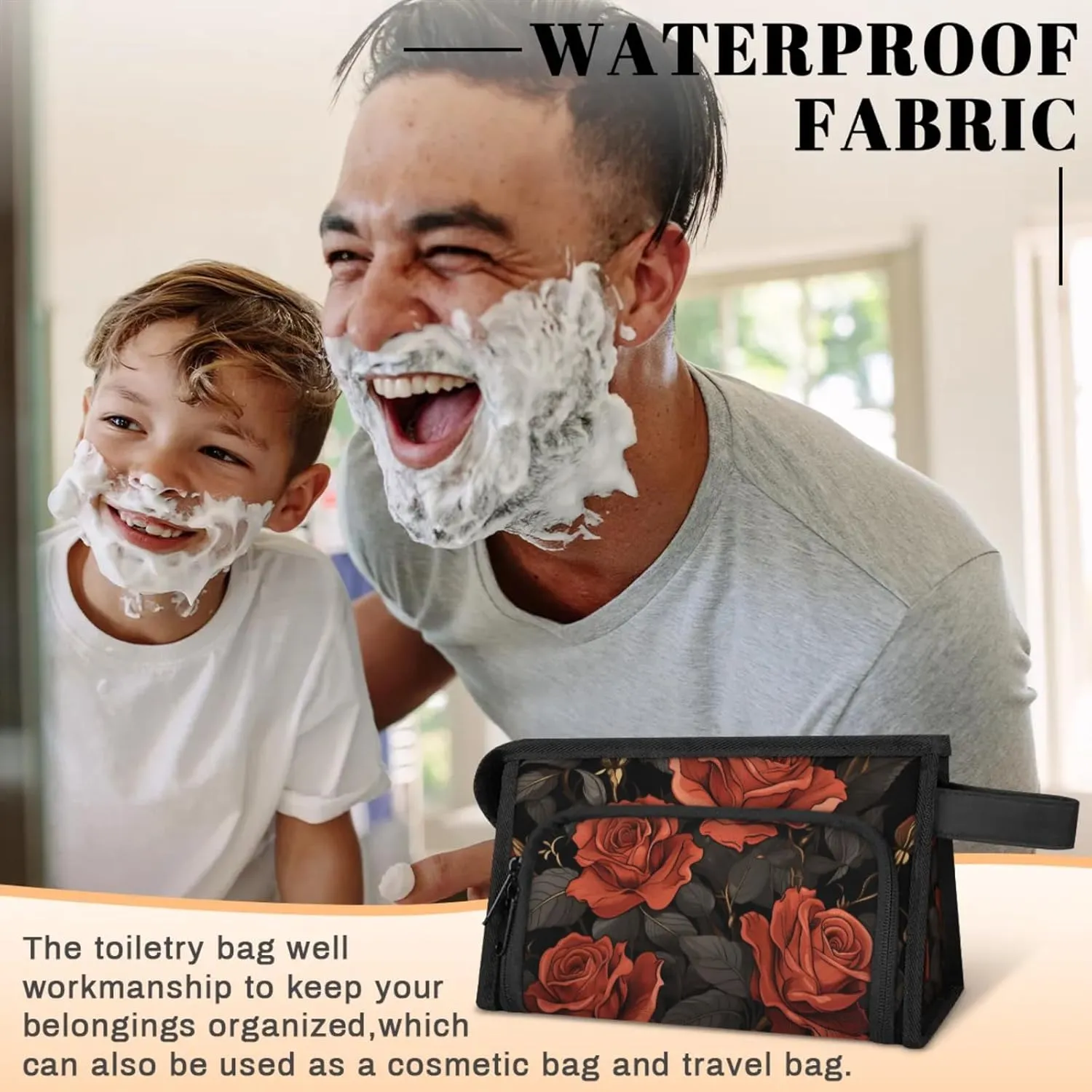 Waterproof Cosmetic Bags for Women Red Rose Flower Makeup Organizer Toiletry Bag with Zipper Pockets, Travel Makeup Bag for Business, Beach & Gym