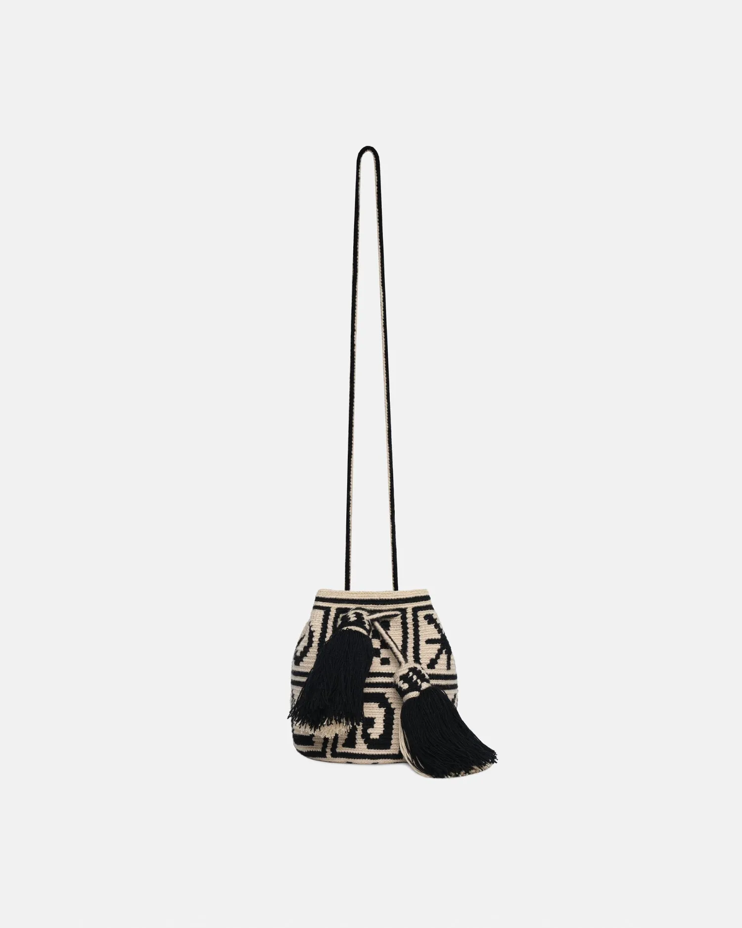 Wayuu Symbol Mini - Crocheted Bucket Bag - Kopjafa Black/Creme
