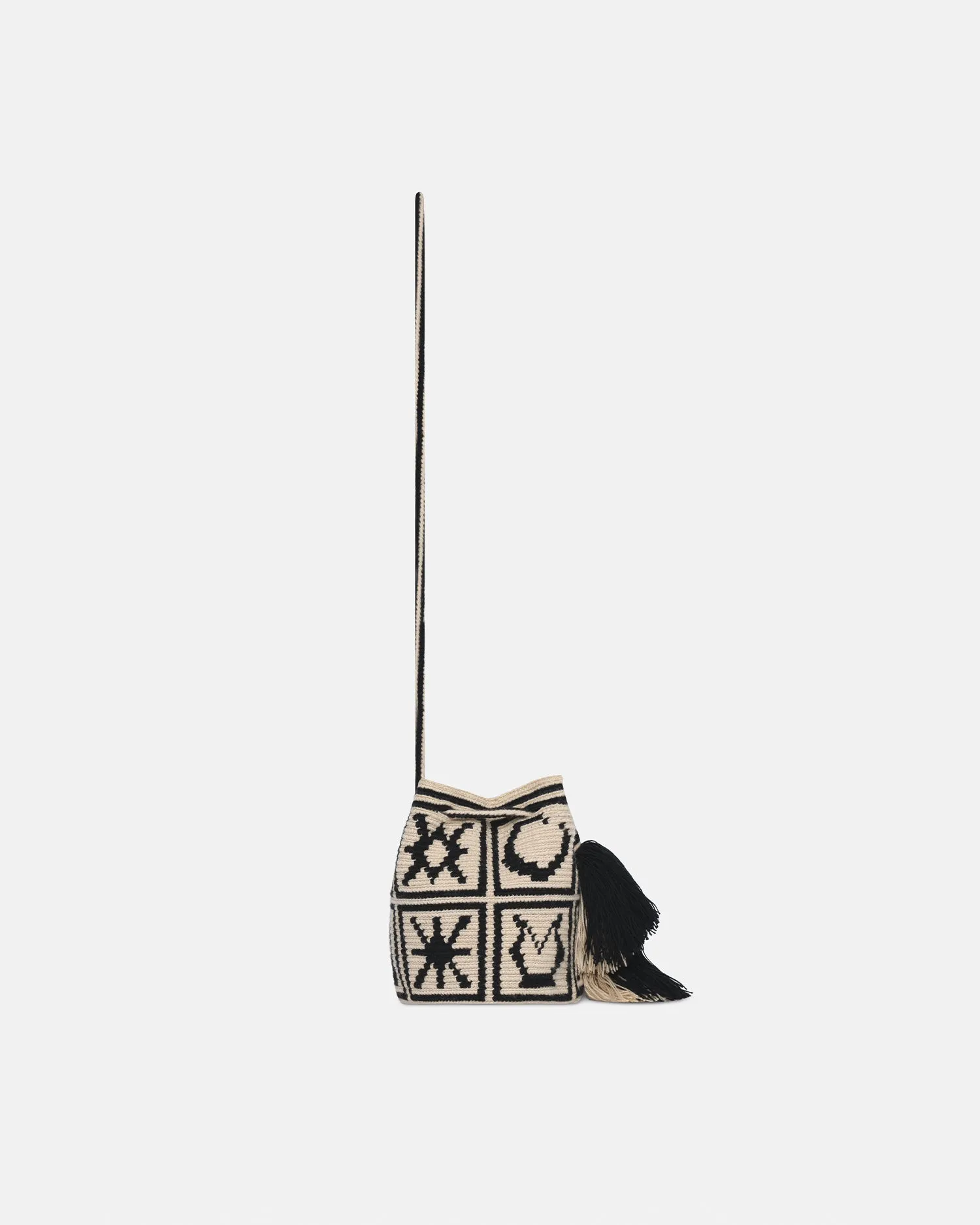 Wayuu Symbol Mini - Crocheted Bucket Bag - Kopjafa Black/Creme