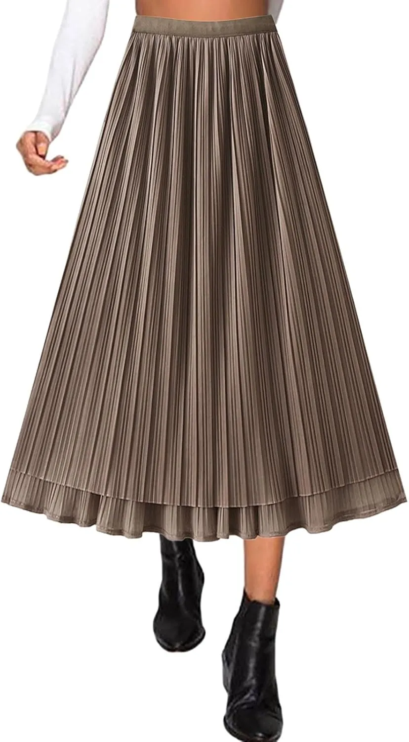 White Skirt Womens Cotton Linen Skirts Spring Summer A Line Pleated Maxi Midi Skirt For Women 2024