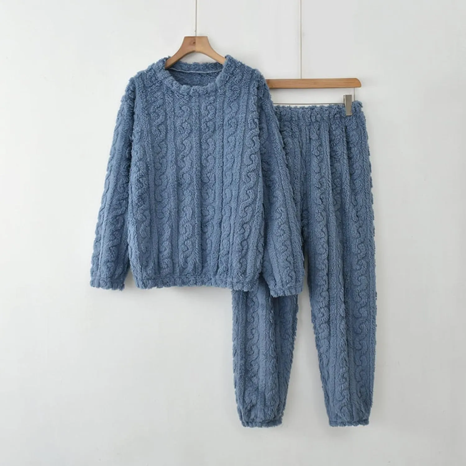 Winter Fluffy Pajama Set for Women Cute Loose Plush Sleepwear Loungewear Soft Fuzzy Fleece Pullover and Pants Pjs Set