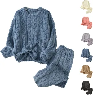 Winter Fluffy Pajama Set for Women Cute Loose Plush Sleepwear Loungewear Soft Fuzzy Fleece Pullover and Pants Pjs Set