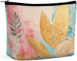 With Peach Leaves Cosmetic Bags for Women Men Waterproof Travel Toiletry Bag Large Capacity Makeup Bags PU Leather Cute Makeup Pouch Protable Travel Bag for Toiletries