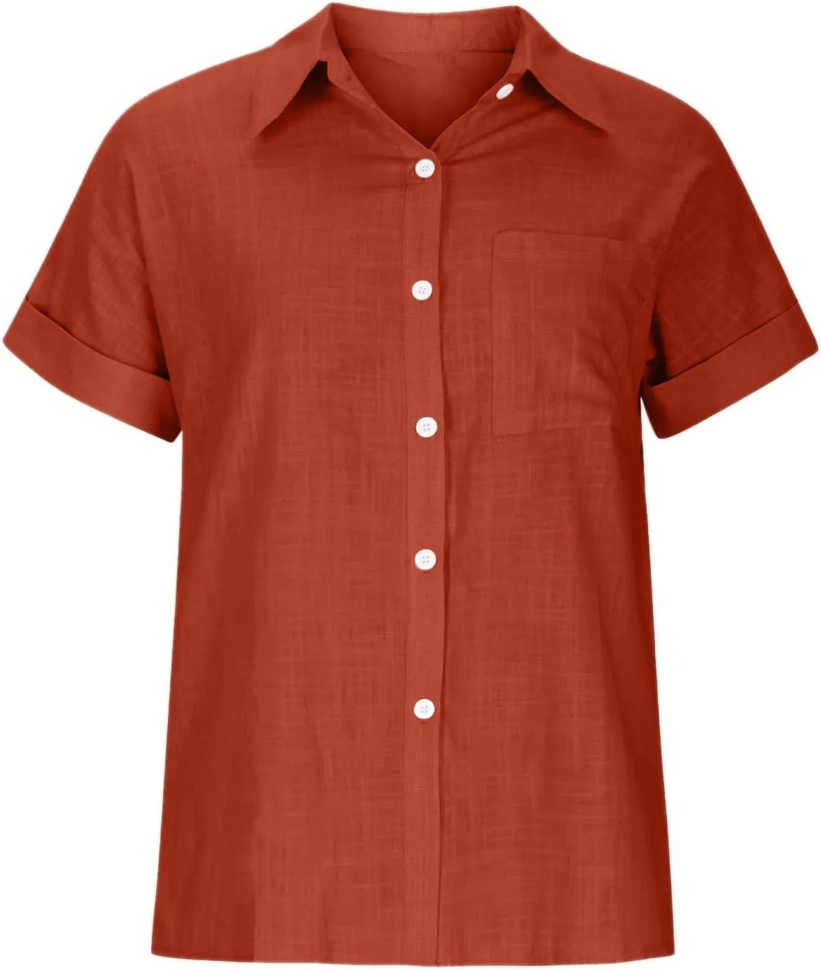 Wkishenl Womens Button Down Shirts Plus Size Cotton Linen Tops Loose Casual V Neck Blouse Summer Trendy T-Shirts with Pockets