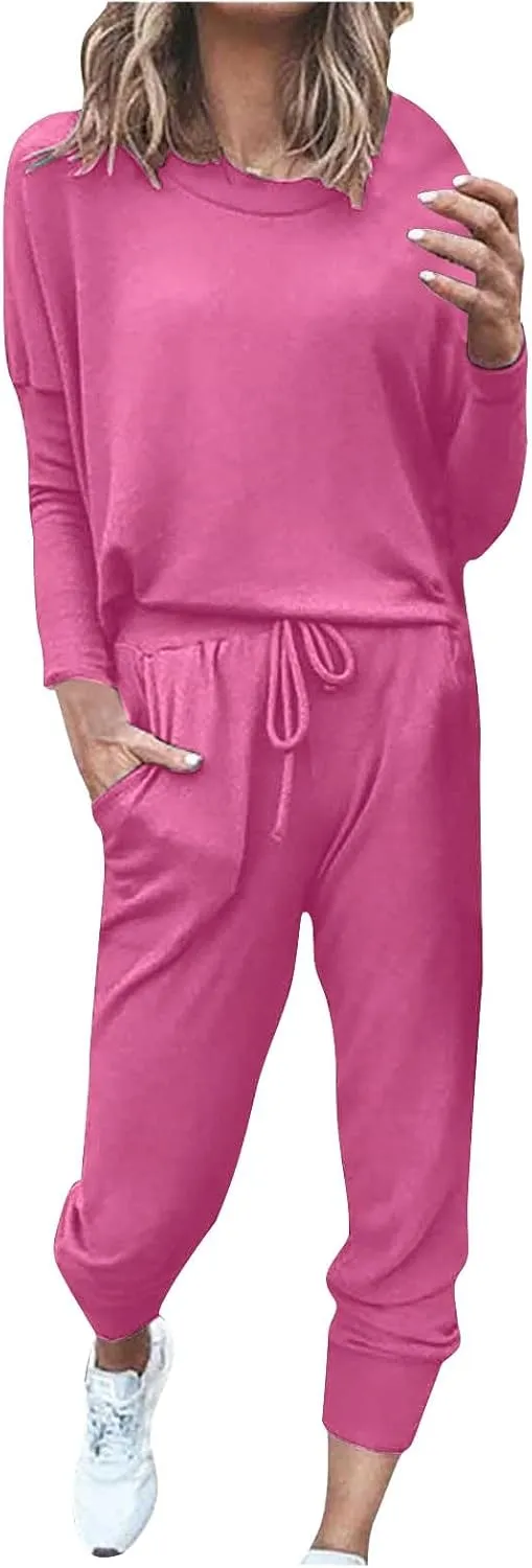 Women 2 Piece Outfits Sweatsuit Oversized Pullover Tops And Long Pants Tracksuit Sweatsuits With Sweatpants