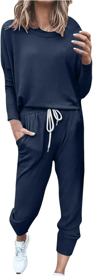 Women 2 Piece Outfits Sweatsuit Oversized Pullover Tops And Long Pants Tracksuit Sweatsuits With Sweatpants