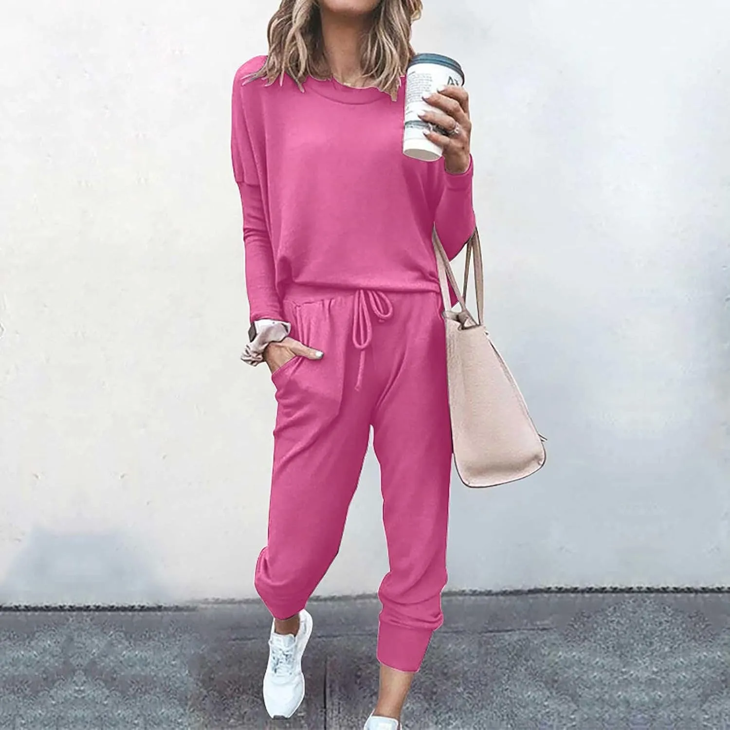 Women 2 Piece Outfits Sweatsuit Oversized Pullover Tops And Long Pants Tracksuit Sweatsuits With Sweatpants