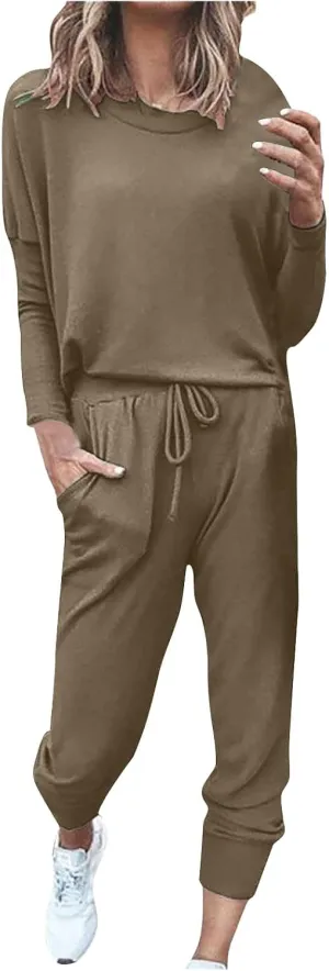 Women 2 Piece Outfits Sweatsuit Oversized Pullover Tops And Long Pants Tracksuit Sweatsuits With Sweatpants