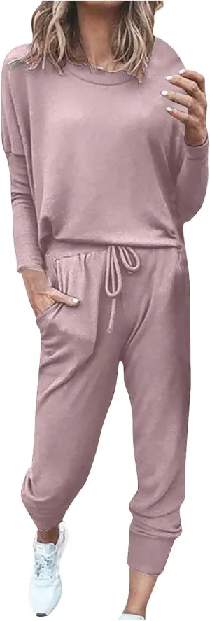 Women 2 Piece Outfits Sweatsuit Oversized Pullover Tops And Long Pants Tracksuit Sweatsuits With Sweatpants